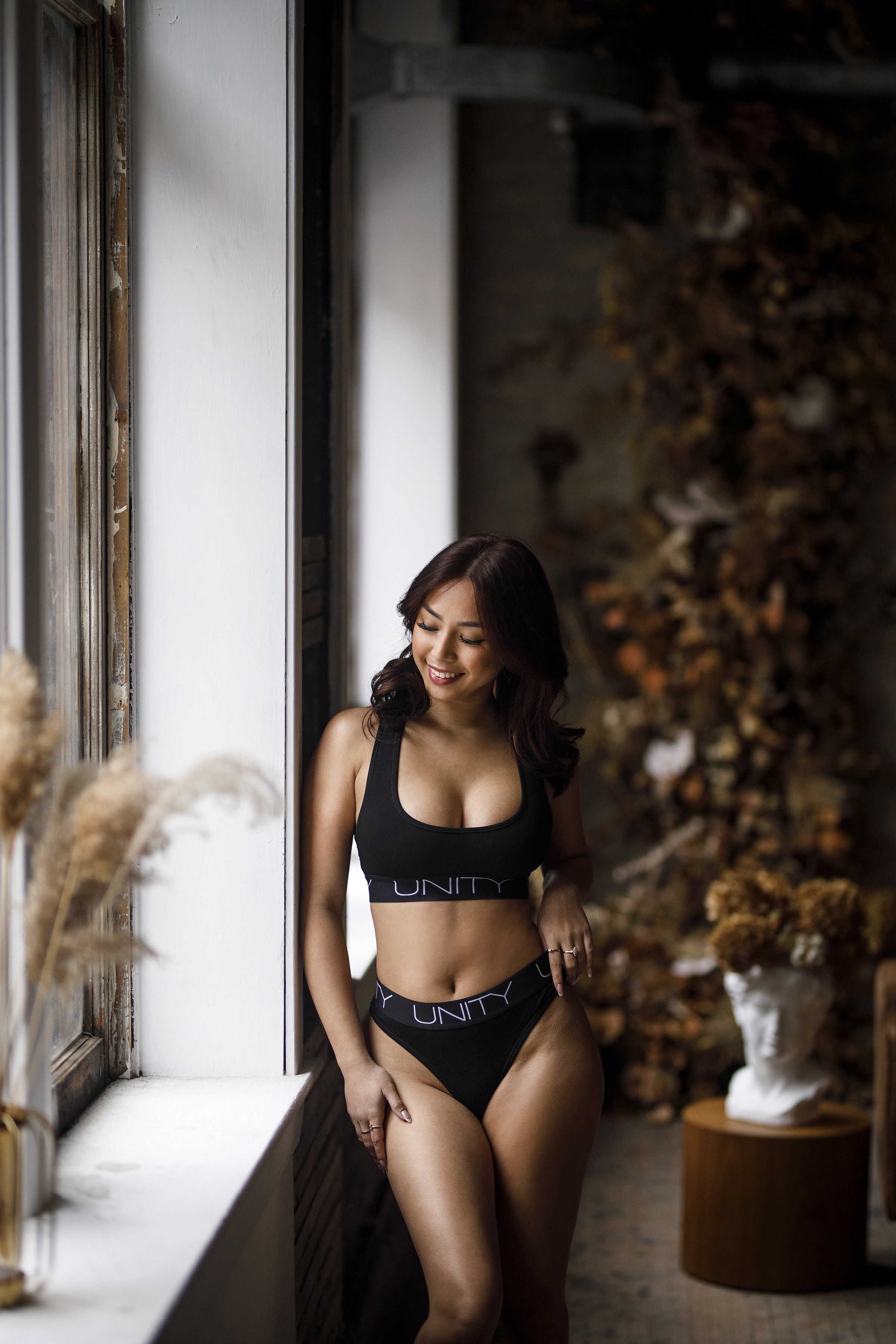 Women's Thong + U-Bralette Set - Deep Black